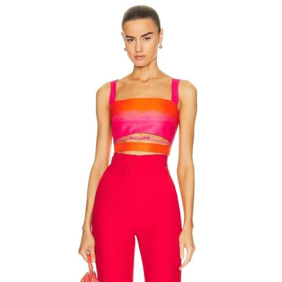 BRANDON MAXWELL Cut Out Crop Top in Orange Pop Pink Lemonade 4 New Womens Tank - Picture 1 of 16